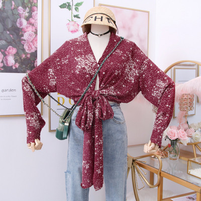 Модерна дамска риза с флорални мотиви и връзки в няколко цвята