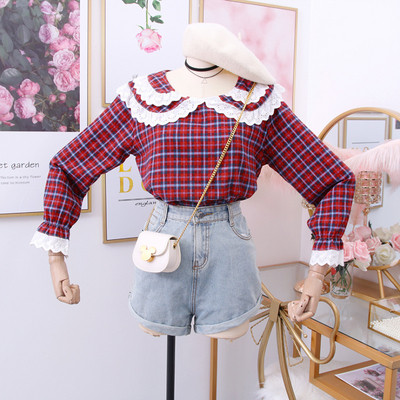 Карирана дамска риза с яка в жълт,червен и син цвят