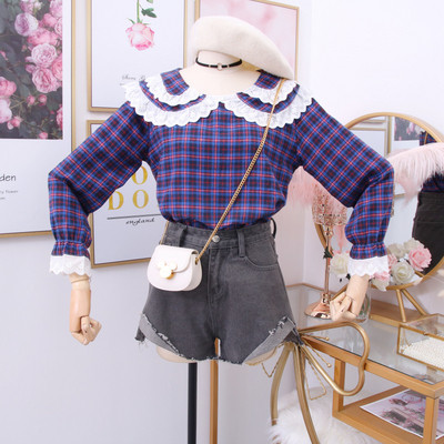 Карирана дамска риза с яка в жълт,червен и син цвят