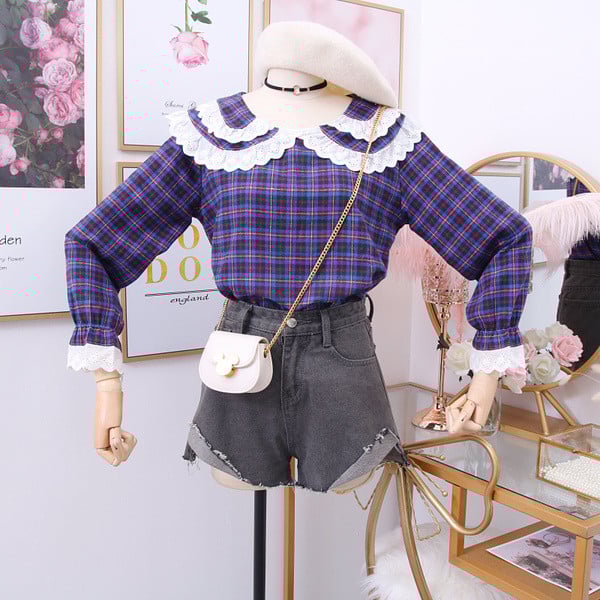 Карирана дамска риза с яка в жълт,червен и син цвят