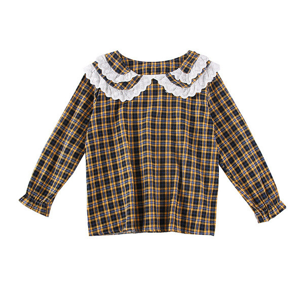 Карирана дамска риза с яка в жълт,червен и син цвят