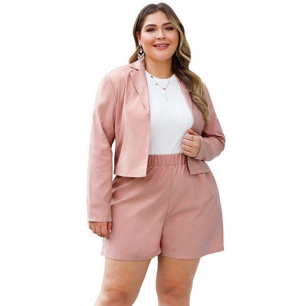 Стилен дамски комплект от две части в розов цвят с размер до 4XL