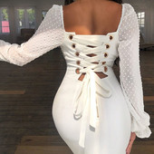 Rochie moderna de dama cu sireturi pe spate in culoarea alba