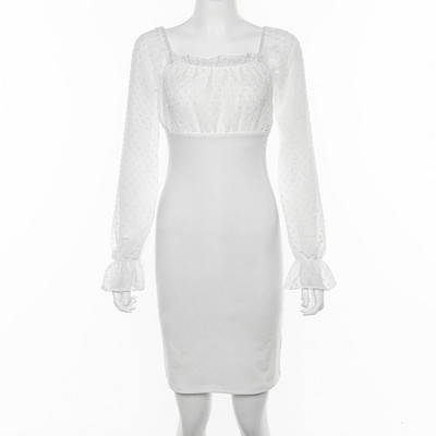 Rochie moderna de dama cu sireturi pe spate in culoarea alba