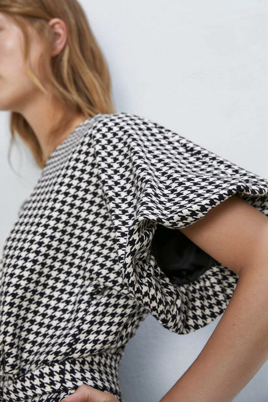 Ежедневна карирана дълга рокля с къс ръкав и връзки