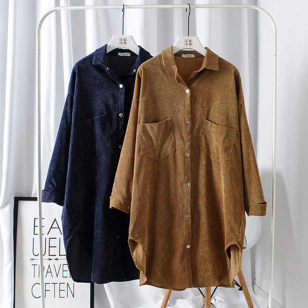 Ежедневна дамска дълга риза с копчета и джоб в два цвята 