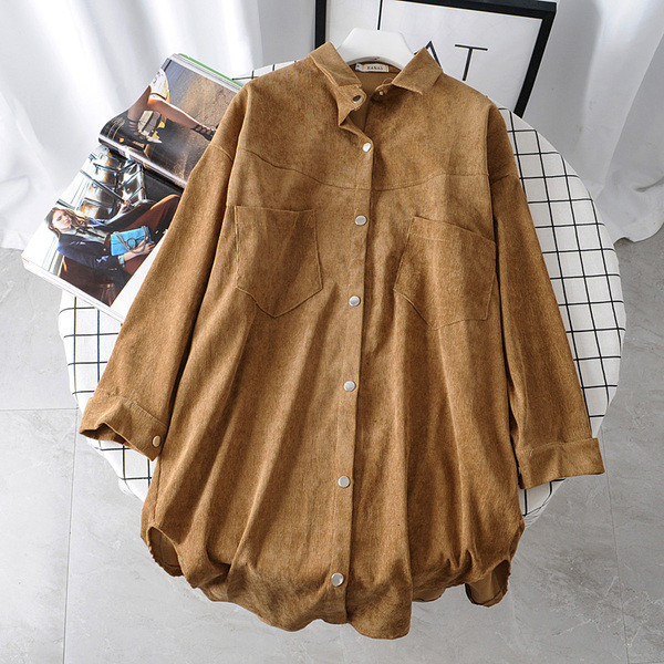 Ежедневна дамска дълга риза с копчета и джоб в два цвята 