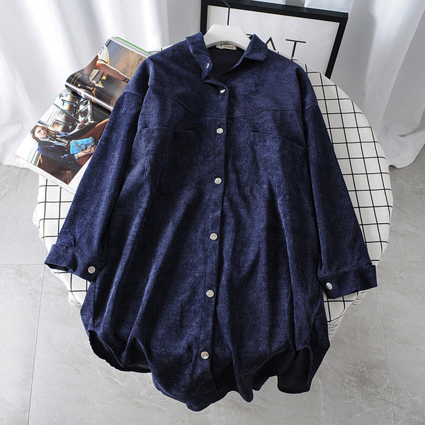 Ежедневна дамска дълга риза с копчета и джоб в два цвята 