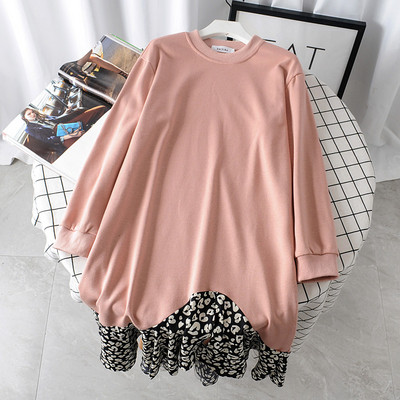 Есенна дамска рокля с дълъг ръкав и О-образно деколте в два цвята