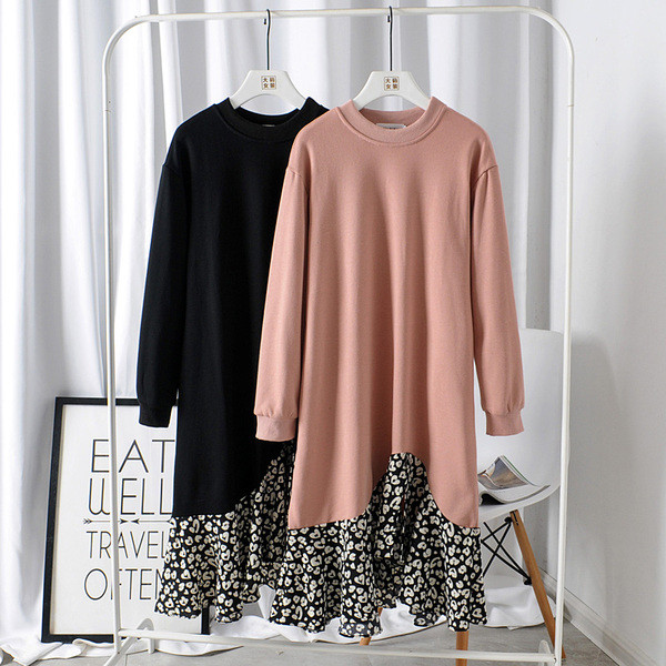 Есенна дамска рокля с дълъг ръкав и О-образно деколте в два цвята 