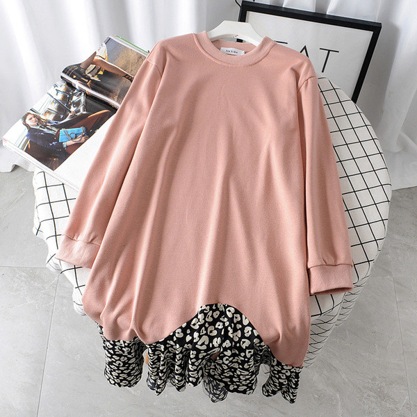 Есенна дамска рокля с дълъг ръкав и О-образно деколте в два цвята 