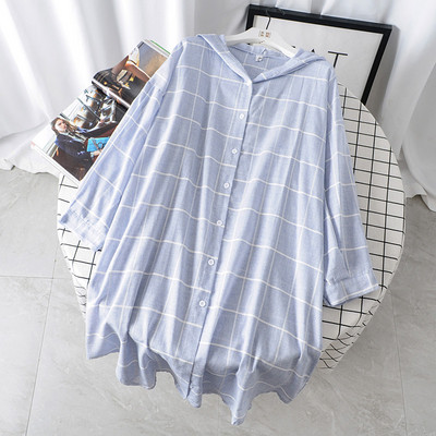 Модерна дамска риза широк модел в син цвят 