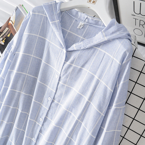 Модерна дамска риза широк модел в син цвят 