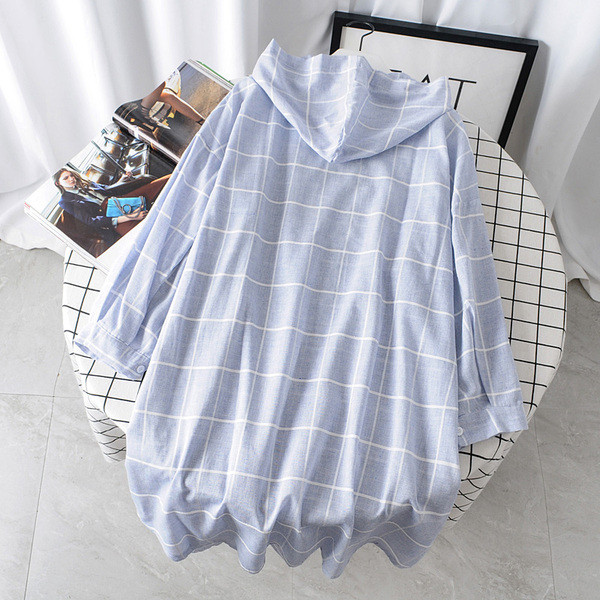 Модерна дамска риза широк модел в син цвят 