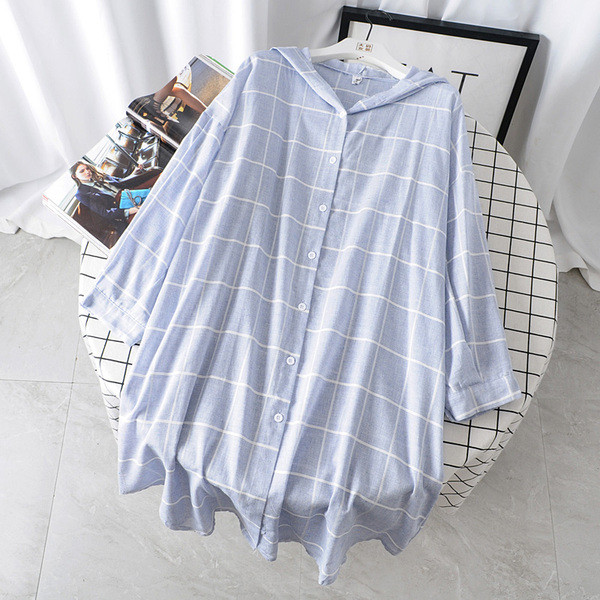 Модерна дамска риза широк модел в син цвят 