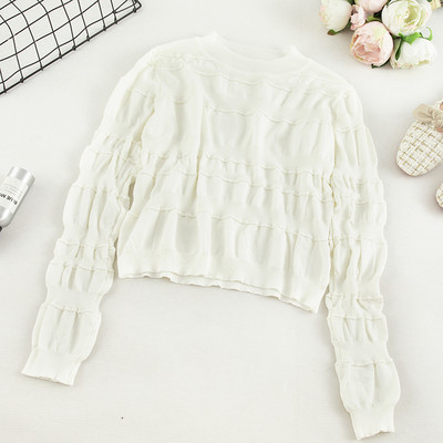 Ежедневен дамски пуловер с О-образно деколте в пет цвята