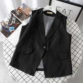 Модерен дамски елек в черен цвят в V-образно деколте