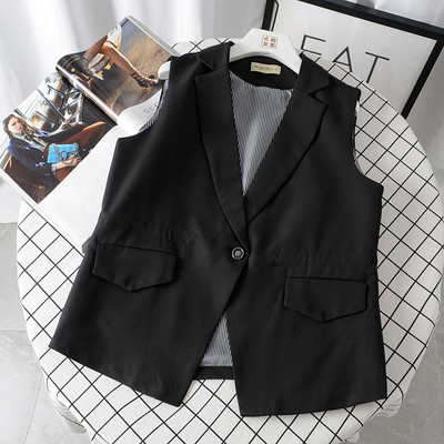 Модерен дамски елек в черен цвят в V-образно деколте