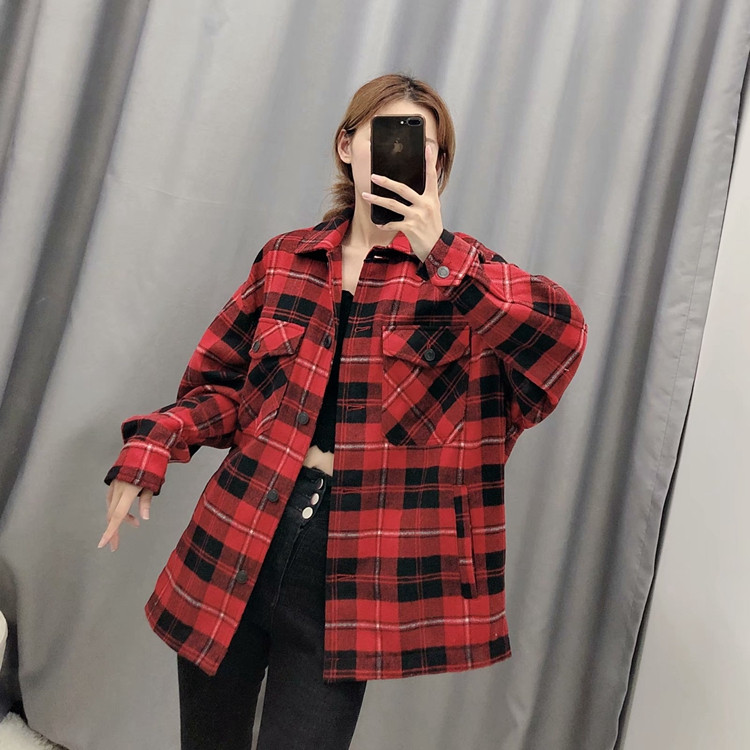 Ежедневна карирана дамска риза с копчета и джобове в два цвята