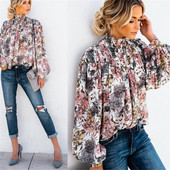 Bluză de damă elegantă cu mâneci lungi și model floral