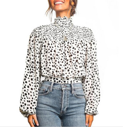 Стилна дамска блуза с дълъг ръкав и флорален десен