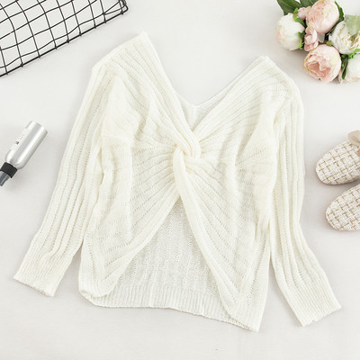 Модерен дамски пуловер в пет цвята с V-образно деколте