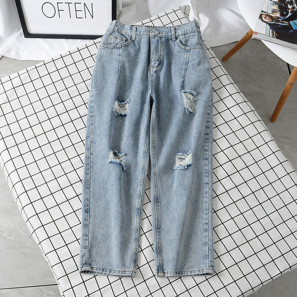 Модерни дамски дънки с разкъсани мотиви и размери до  4XL