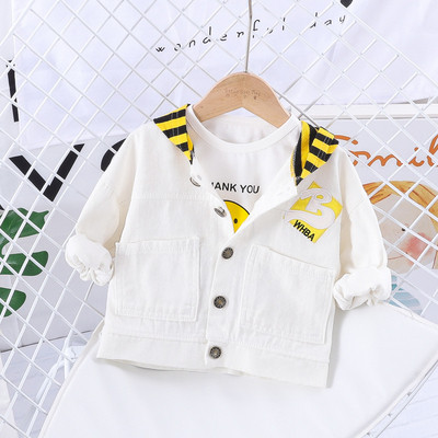 Geaca de copii model nou pentru baieti cu gluga si broderie in alb si albastru