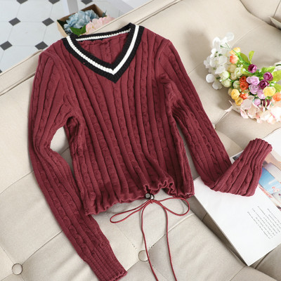 Ежедневен дамски пуловер с V-образно деколте и връзки в различни цветове