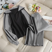 Ежедневен дамски комплект от две части в черен и сив цвят