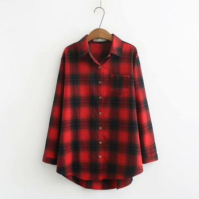 Ежедневна дамска карирана риза с дълъг ръкав и класическа яка в няколко цвята