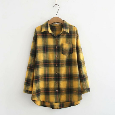 Ежедневна дамска карирана риза с дълъг ръкав и класическа яка в няколко цвята