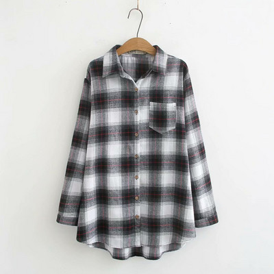 Ежедневна дамска карирана риза с дълъг ръкав и класическа яка в няколко цвята