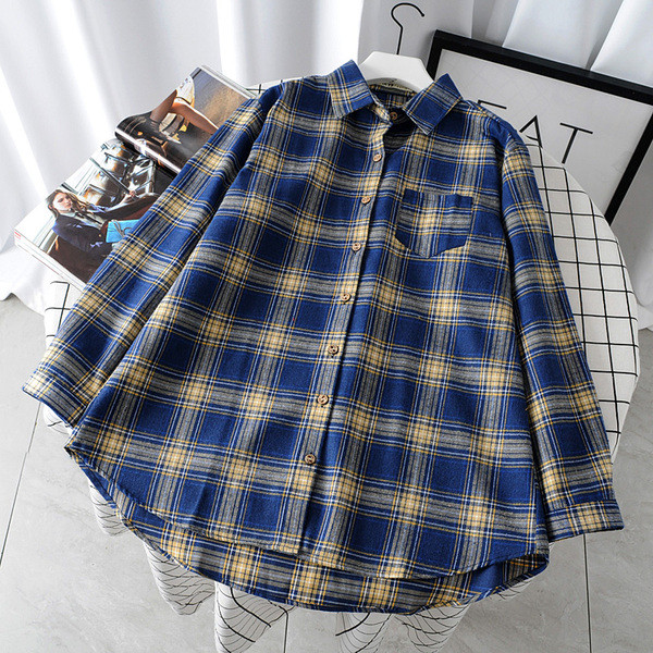 Ежедневна дамска карирана риза с дълъг ръкав и класическа яка в няколко цвята 