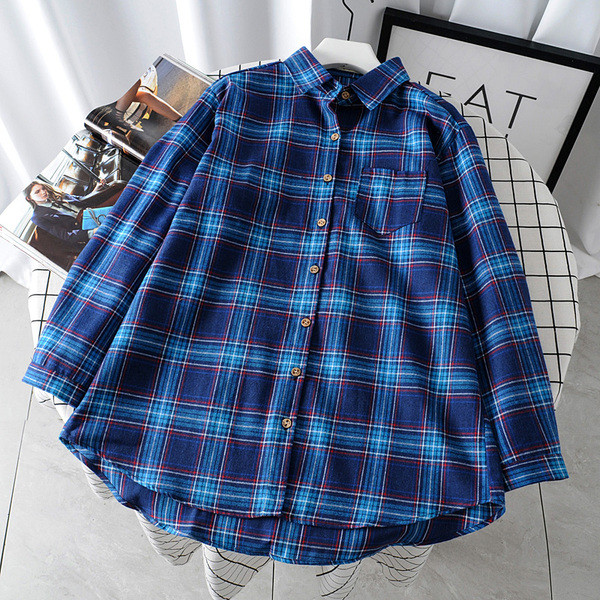 Ежедневна дамска карирана риза с дълъг ръкав и класическа яка в няколко цвята 