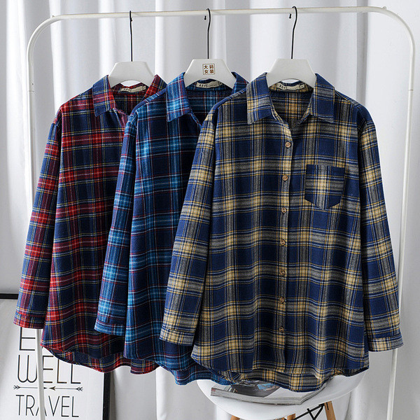 Ежедневна дамска карирана риза с дълъг ръкав и класическа яка в няколко цвята 