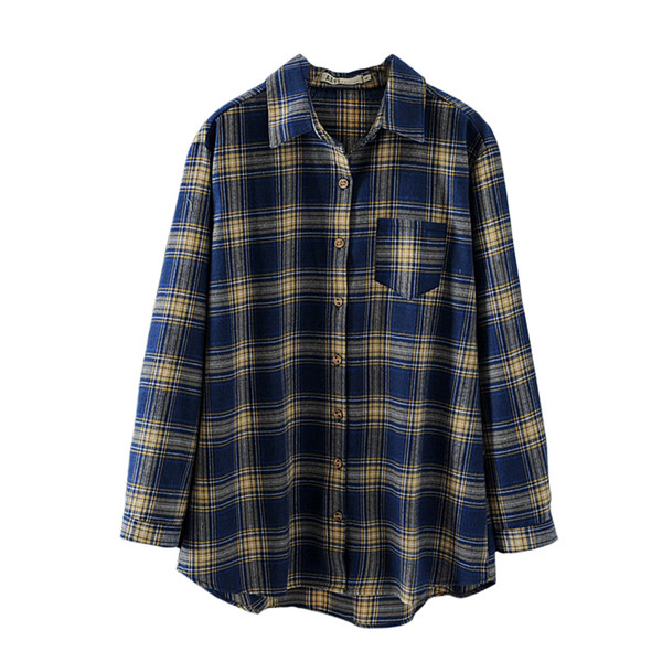 Ежедневна дамска карирана риза с дълъг ръкав и класическа яка в няколко цвята 