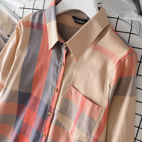 Модерна дамска риза с дълъг ръкав и джоб 