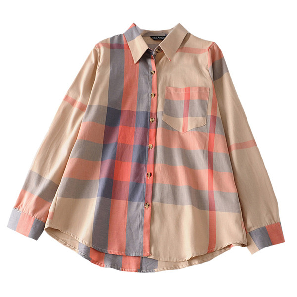 Модерна дамска риза с дълъг ръкав и джоб 