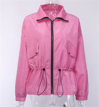 Дамско ежедневно яке с цип в бял и розов цвят