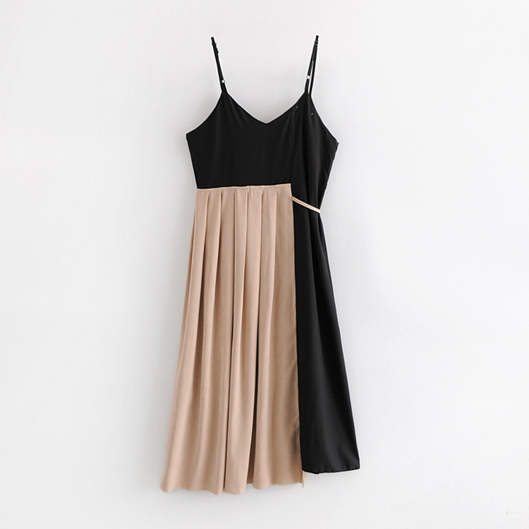 Дамска рокля с тънки презрамки с връзки на талията - разкроен модел