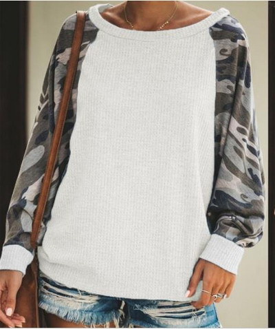 Модерна дамска блуза с дълъг ръкав в три цвята и камуфлажен десен