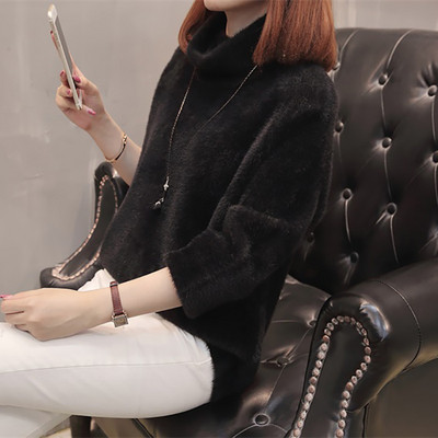 Дамски зимен пуловер с висока поло яка в няколко различни цвята