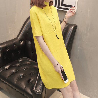 Дамска зимна рокля с висока яка -широк модел в няколко цвята