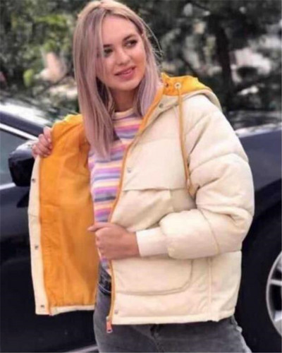 Модерно дамско зимно яке с качулка в различни цветове