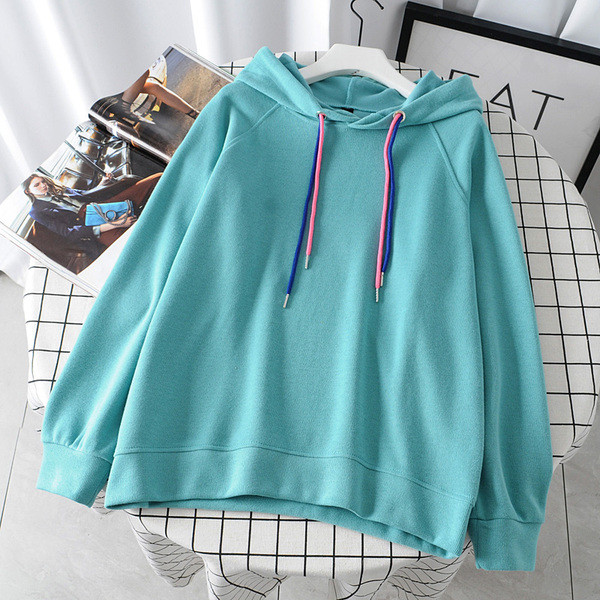 Ежедневен дамски суичър с връзки и качулка в няколко цвята 