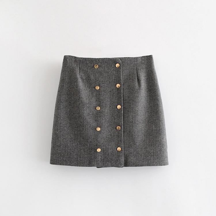 Къса дамска пола с копчета и висока талия в сив цвят