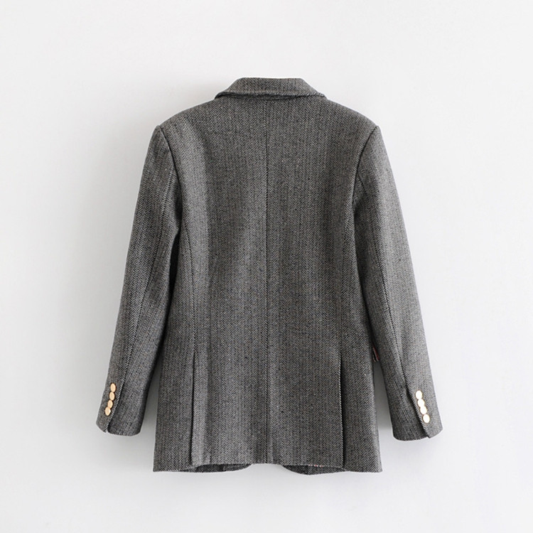 Дамско сако с дълъг ръкав в сив цвят с копчета и джобове 