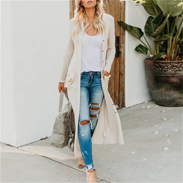 Дълга дамска жилетка с джобове в два цвята