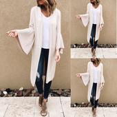 Модерна дамска жилетка с лотос ръкав в бежов цвят